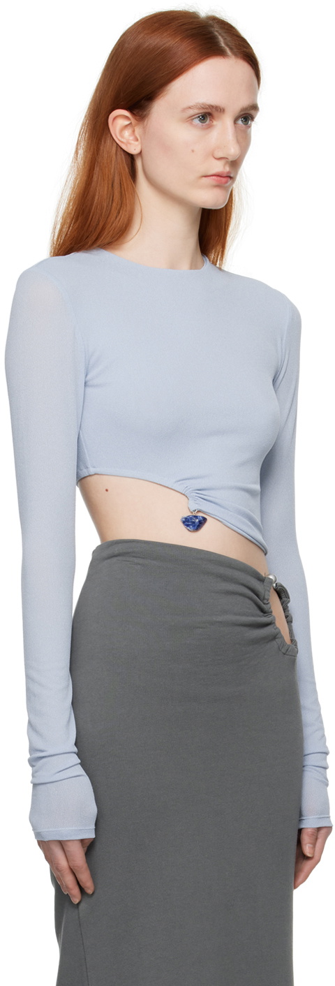 Jade Cropper Blue Cropped Long Sleeve T-Shirt