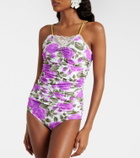 Chloé Floral ruched lace-trimmed swimsuit