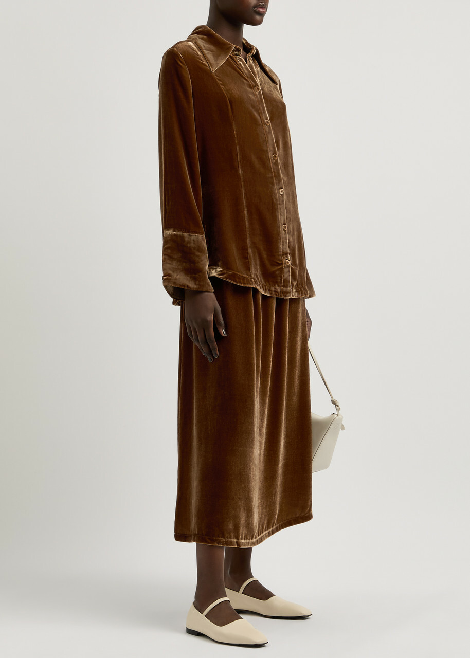 BY Malene Birger Boshan Velvet Midi Skirt Brown
