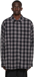 Balenciaga Grey & Black Flannel Snap Shirt