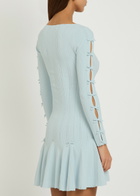 Loveshackfancy Seychelle Bow-appliquéd Pointelle-knit Mini Dress Light Blue