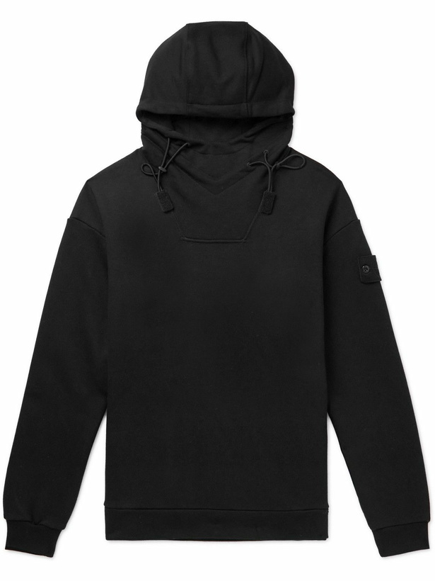 Photo: Stone Island - Ghost Logo-Appliquéd Cotton-Jersey Hoodie - Black