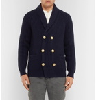 Brunello Cucinelli - Shawl-Collar Double-Breasted Ribbed Cashmere Cardigan - Men - Navy