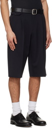 TONYWACK Navy Raw-Cut Wool Pleated Tailored Shorts