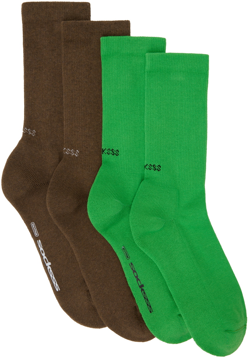 SOCKSSS Two-Pack Brown & Green Socks