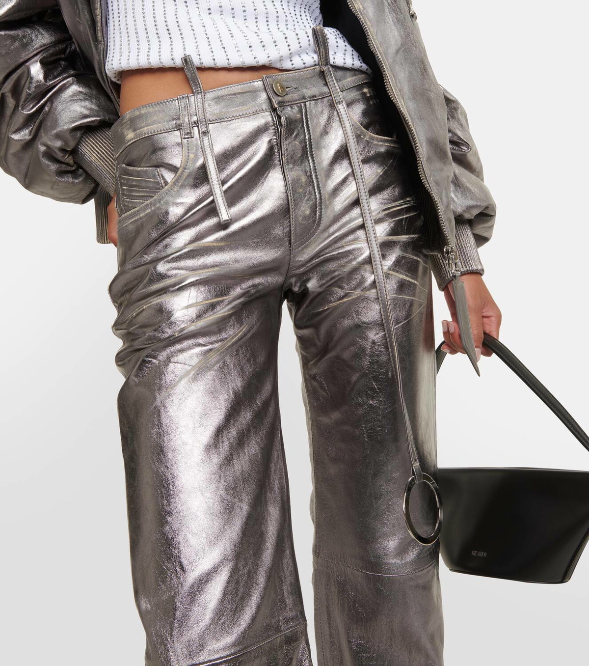 The Attico Metallic leather straight pants The Attico