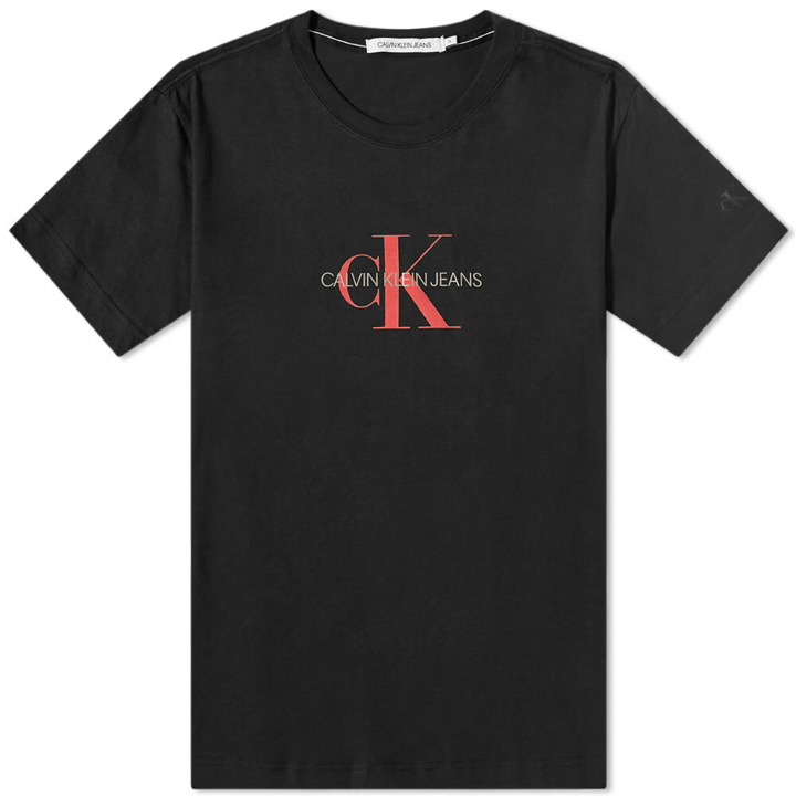 Photo: Calvin Klein Men's Archival Monogram Flock T-Shirt in Black
