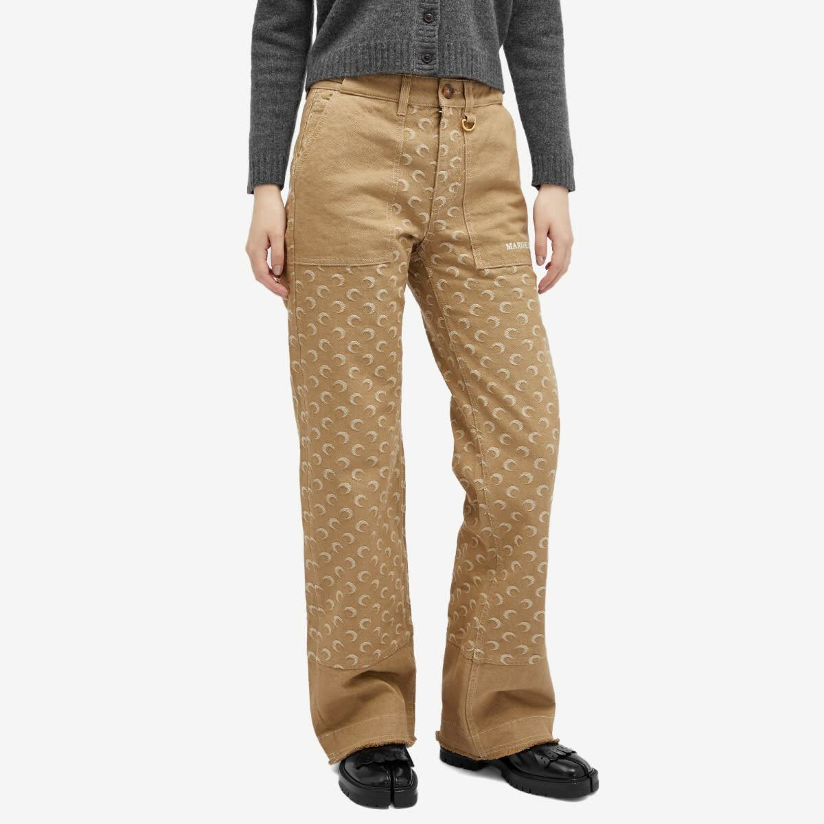 パンツ MARINE SERRE PANTS (UPA056AUWOV0007 WH10) Marine Serre Women's Moon Jacquard Twill Workwear Pants in