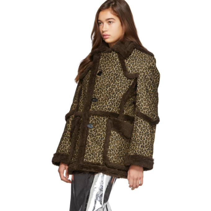 R13 Brown and Tan Imitation Sheepskin Coat R13