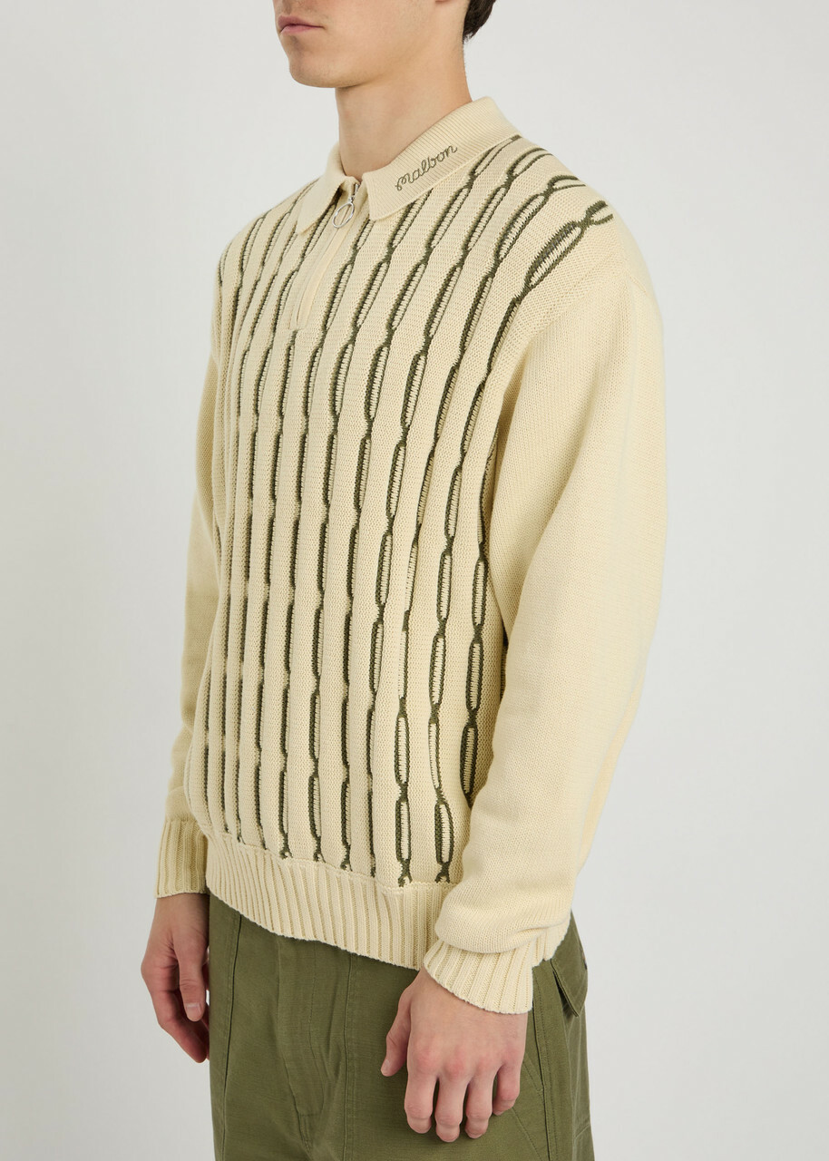 Malbon Links Patterned Cotton-blend Polo Jumper Beige