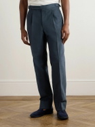 Stòffa - Tapered Pleated Cotton-Canvas Trousers - Blue