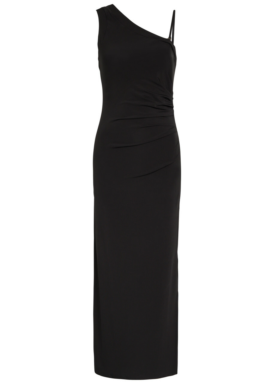 Max Mara One-shoulder Gathered Stretch-jersey Midi Dress Black