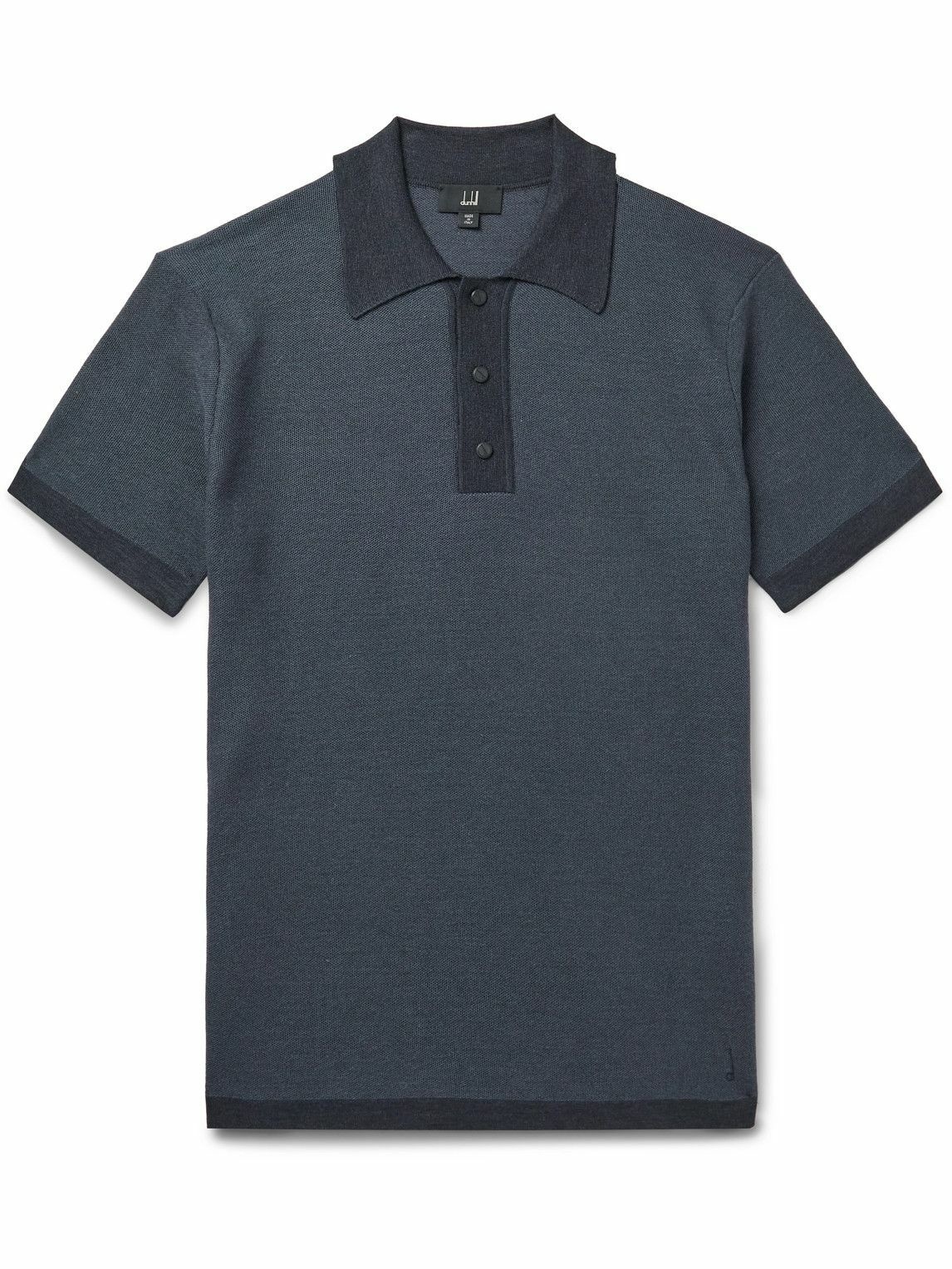 Photo: Dunhill - Logo-Appliquéd Honeycomb-Knit Wool and Silk-Blend Polo Shirt - Blue