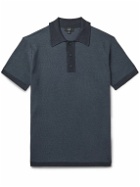 Dunhill - Logo-Appliquéd Honeycomb-Knit Wool and Silk-Blend Polo Shirt - Blue