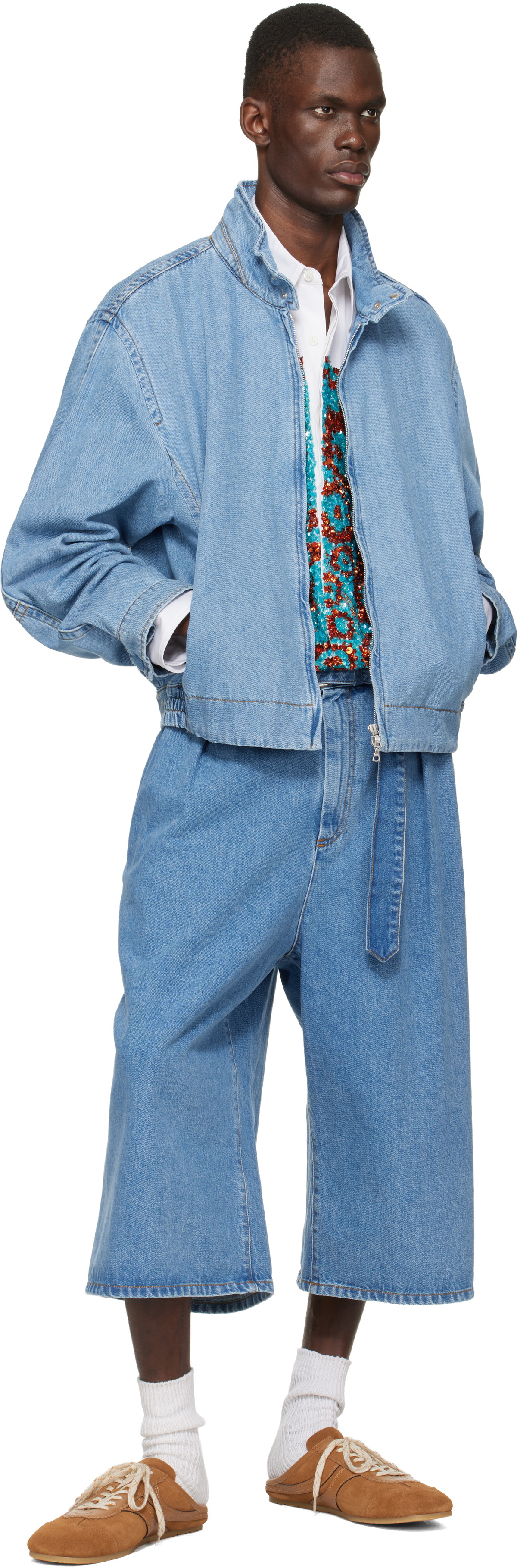 Dries Van Noten Blue Zip Denim Jacket