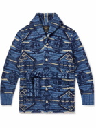 RRL - Belted Intarsia Cotton, Linen and Wool-Blend Cardigan - Blue