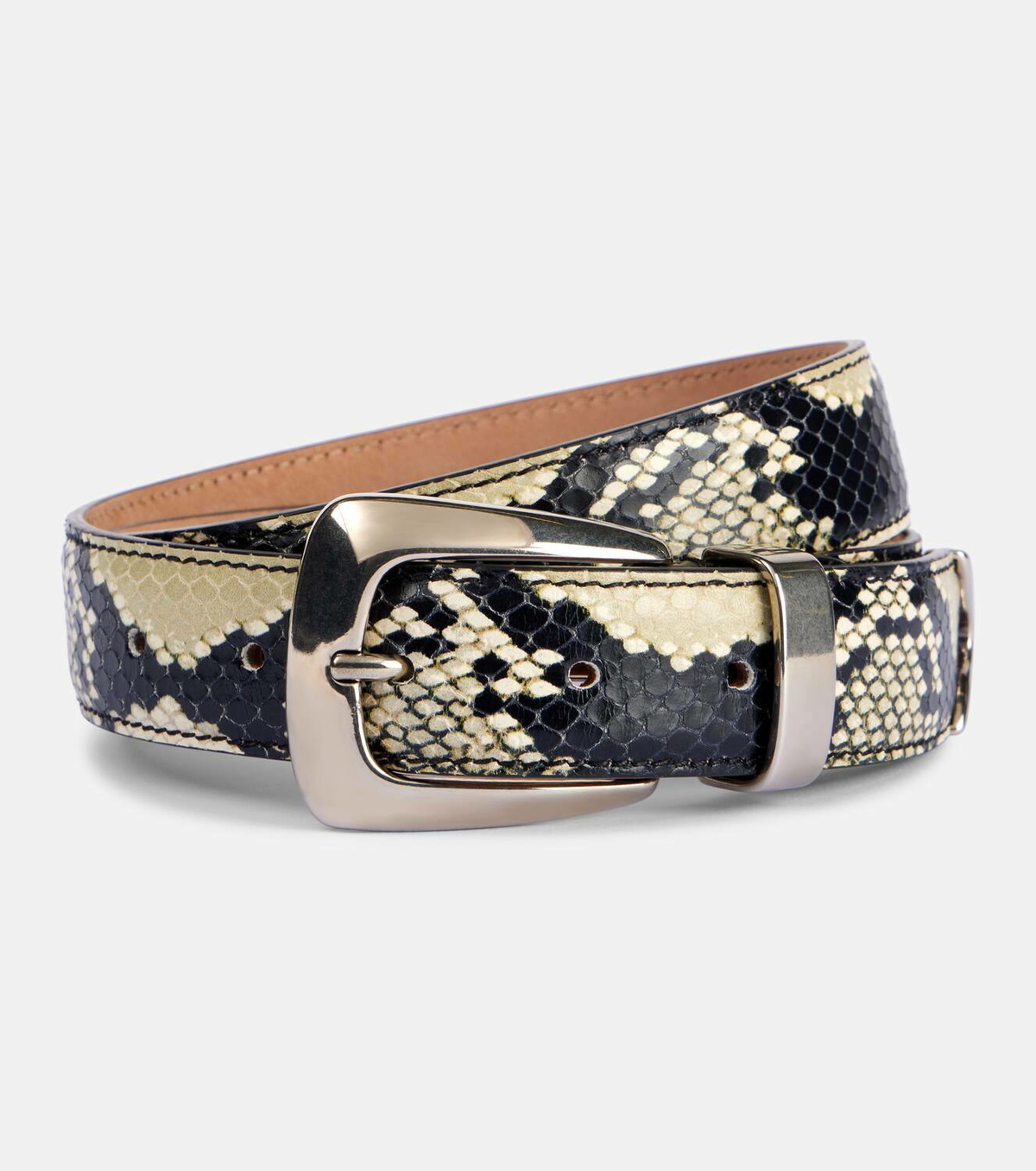 Khaite BENNY BELT Natural Python-Embossed Leather with Studs KHAITE Benny studded leather belt | NET-A-PORTER main image 3