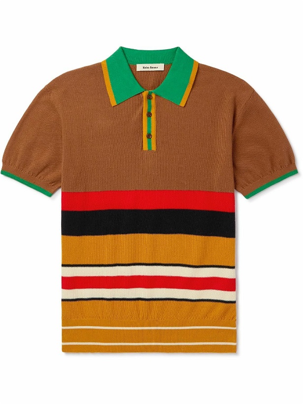 Photo: Wales Bonner - Sun Striped Cotton-Jacquard Polo Shirt - Brown