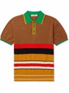 Wales Bonner - Sun Striped Cotton-Jacquard Polo Shirt - Brown