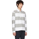 Thom Browne Grey and White Four Bar Relaxed Polo