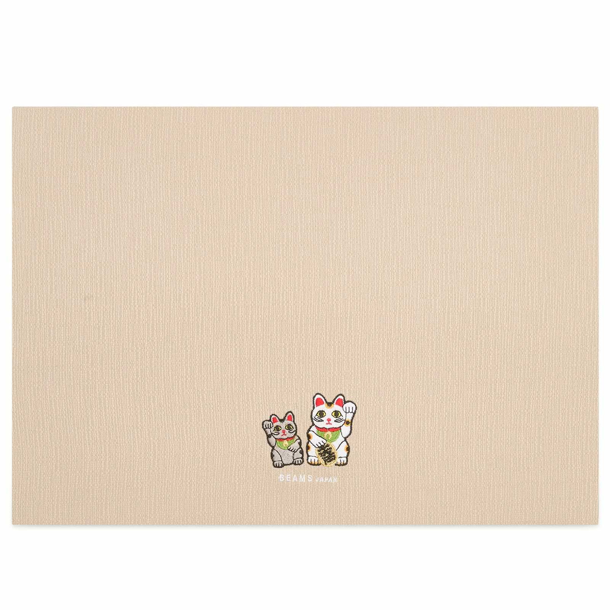 BEAMS JAPAN Embroidery Tea Mat - Beckoning Cat in Beige 