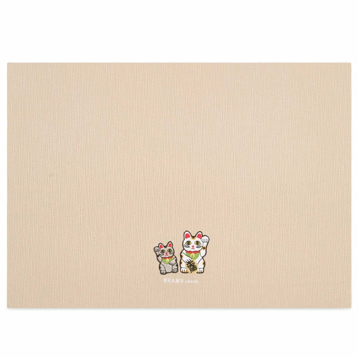 Photo: BEAMS JAPAN Embroidery Tea Mat - Beckoning Cat in Beige 