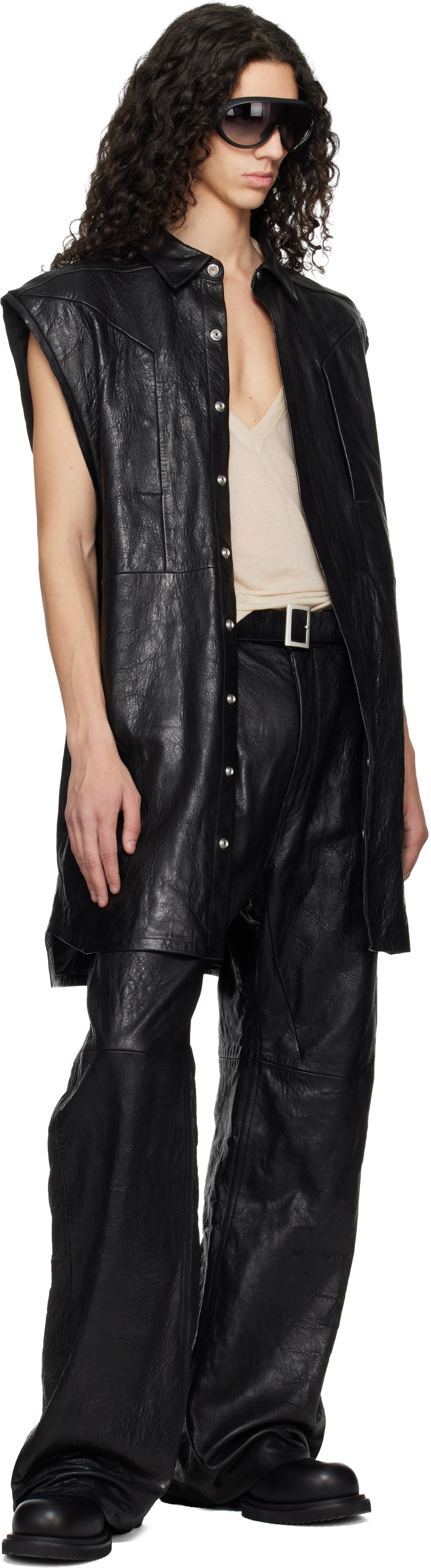 Rick Owens Black Temple Jumbo Outshirt Leather Vest