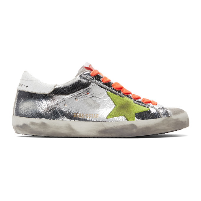 Photo: Golden Goose Silver and White Superstar Sneakers