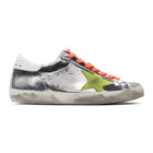 Golden Goose Silver and White Superstar Sneakers