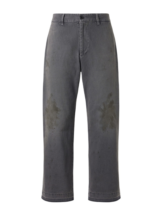 Photo: Enfants Riches Déprimés - Antique Work Straight-Leg Distressed Cotton Trousers - Gray