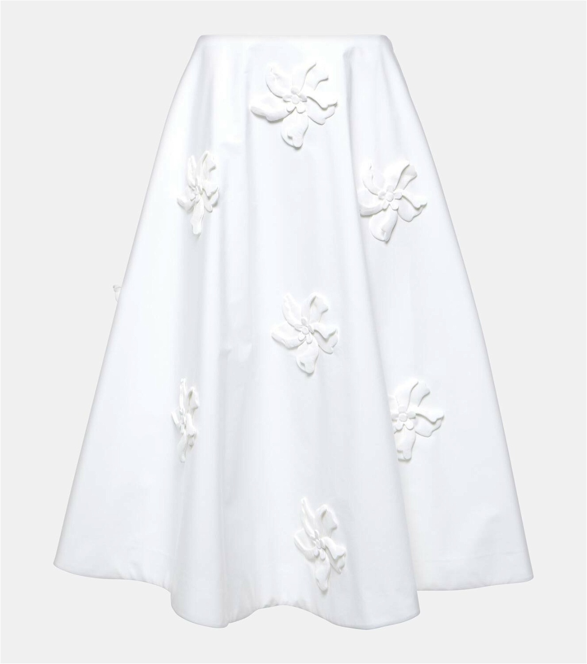 Valentino Floral-appliqué cotton poplin midi skirt