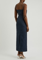 Huishan Zhang Astra Embellished Cloqué Maxi Dress Navy