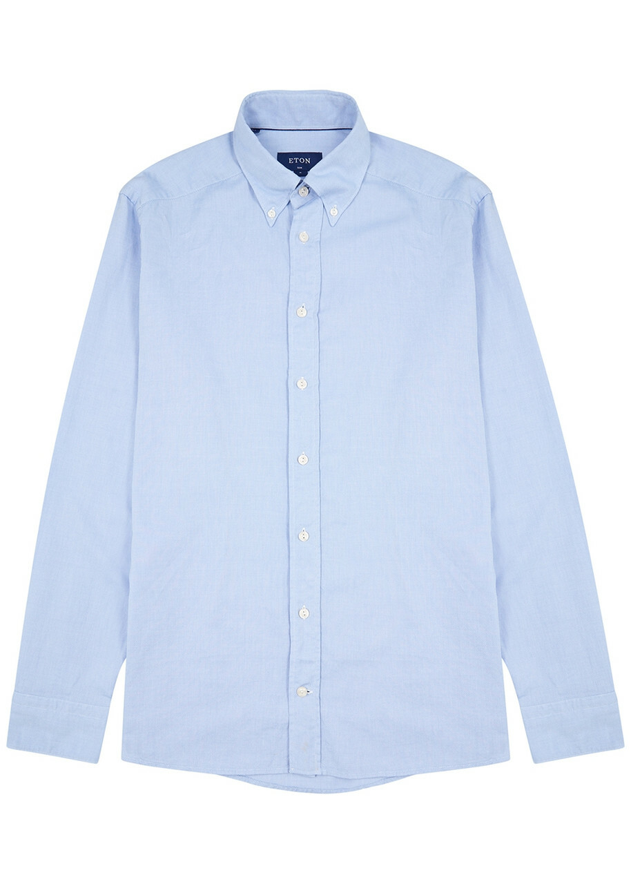 Eton Blue Piqué Cotton Oxford Shirt