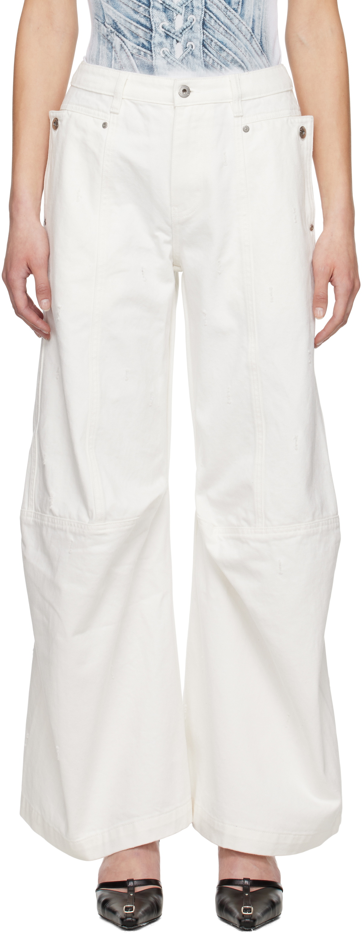 Feng Chen Wang White Cargo Jeans