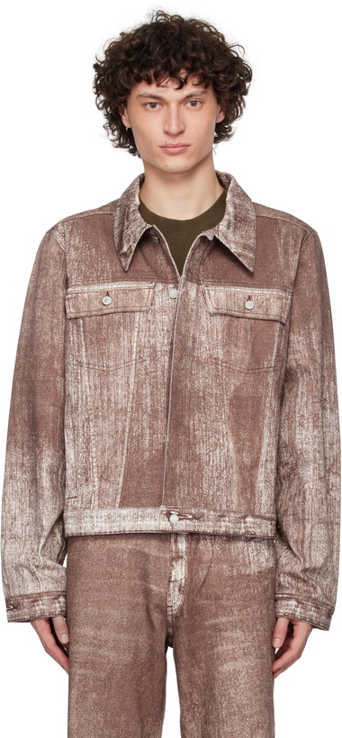 Photo: CAMPERLAB Burgundy Paint Print Denim Jacket