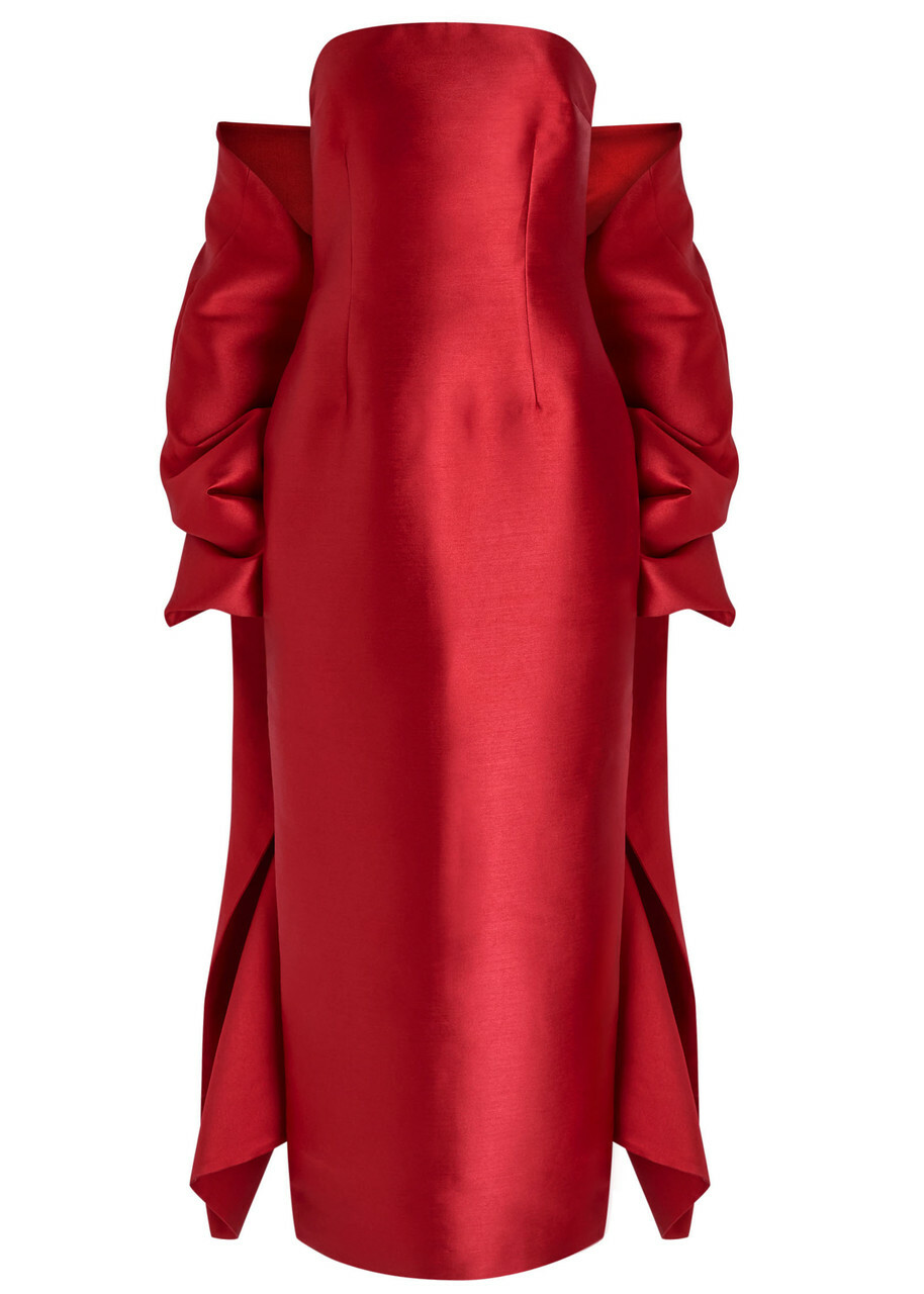 Solace London Renee Strapless Stole Faille Maxi Dress Red