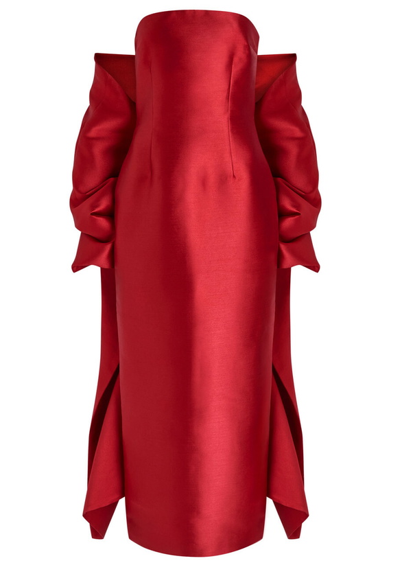 Photo: Solace London Renee Strapless Stole Faille Maxi Dress Red