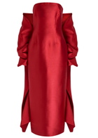 Solace London Renee Strapless Stole Faille Maxi Dress Red