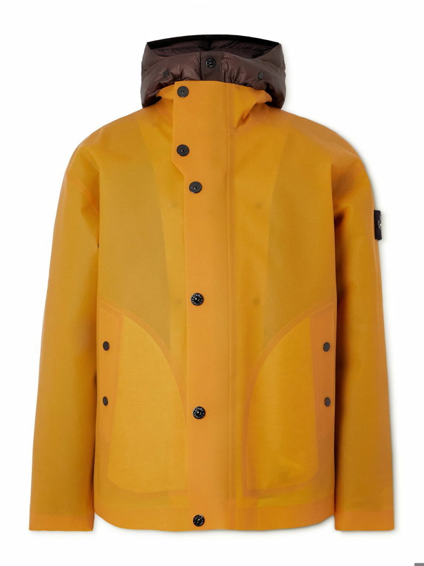 Photo: Stone Island - Marina Logo-Appliquéd Coated-Shell Jacket with Quilted Hooded Down Liner - Orange