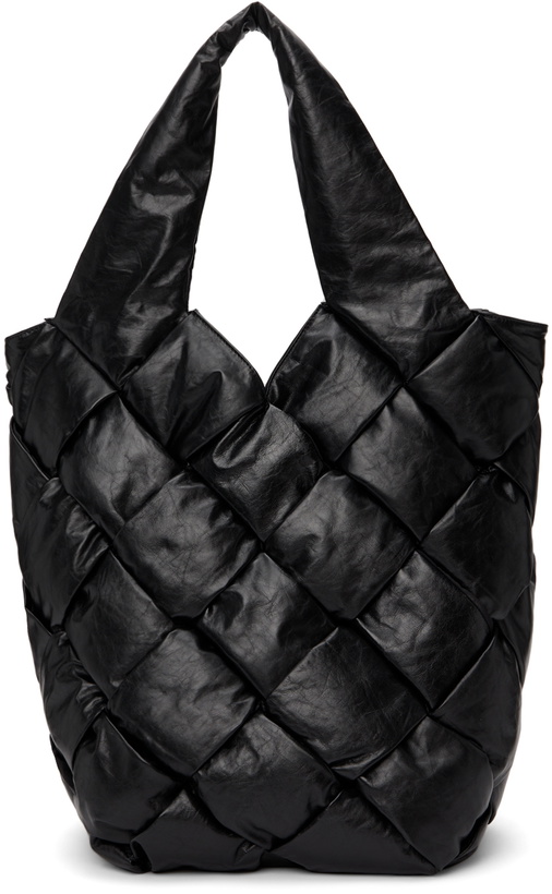 Photo: Bottega Veneta Black Medium Padded Paper Cassette Tote