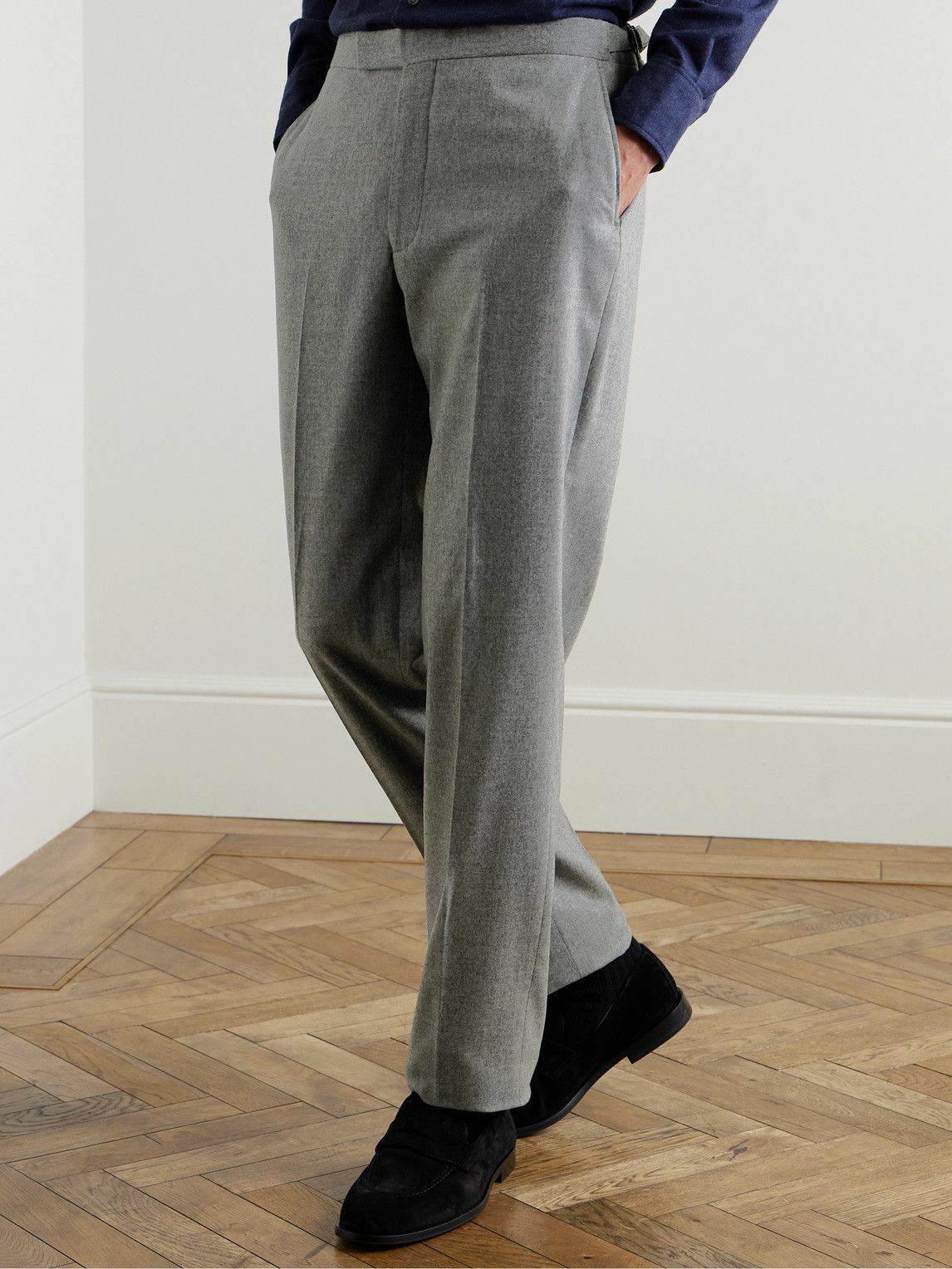 Richard James - Chapman Slim-Fit Wool-Blend Flannel Trousers - Gray