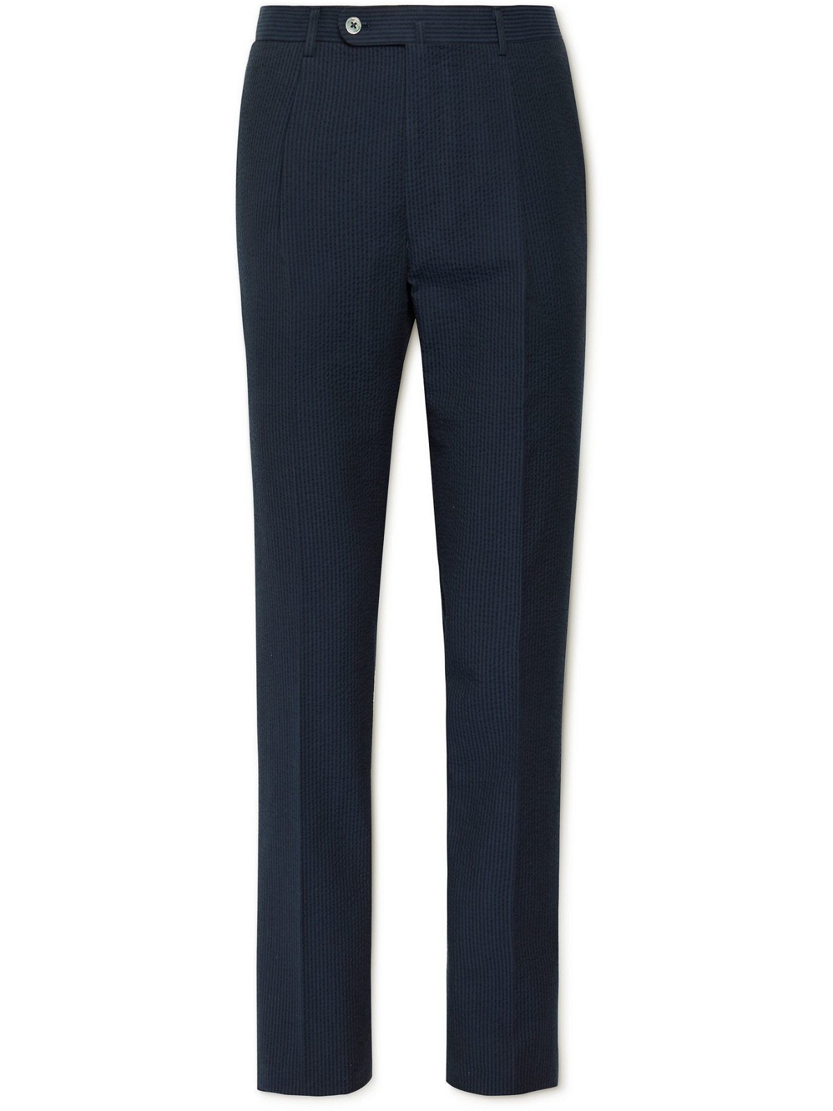 Photo: Beams F - Slim-Fit Pleated Wool Suit Trousers - Blue