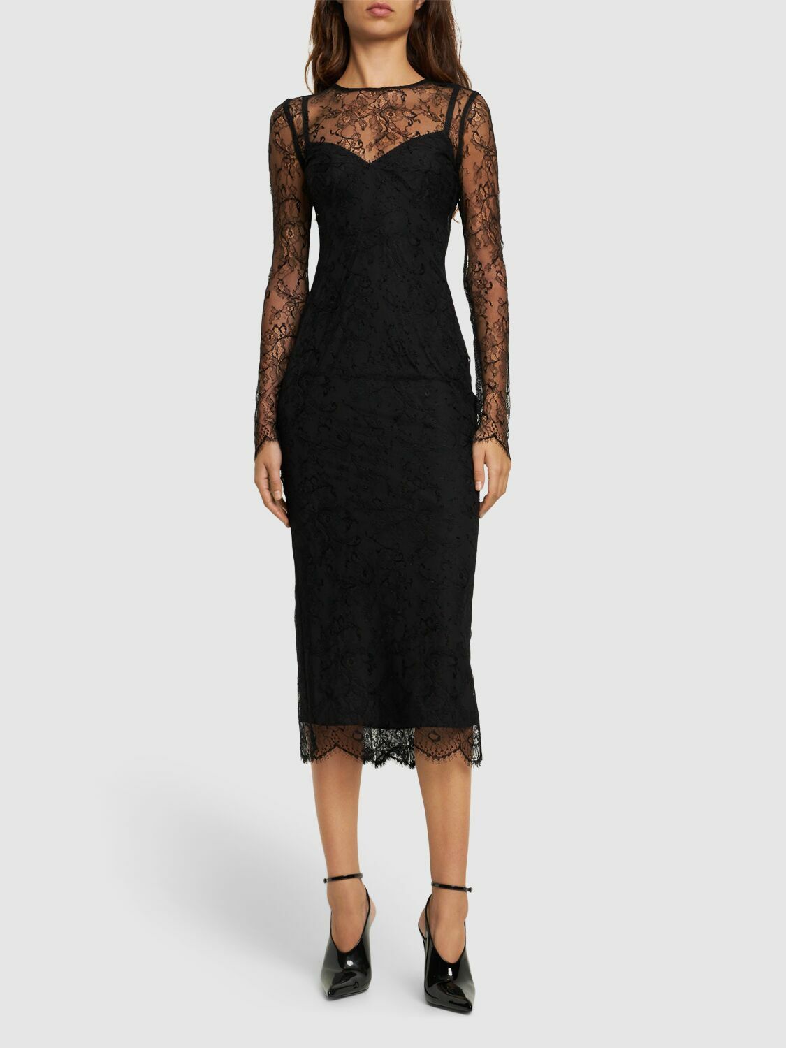 knee length dresses for ladies The Katherine Dress in White Chantilly Lace 0 / White Chantilly Lace main image 0
