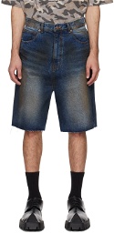 We11done Navy Faded Denim Shorts