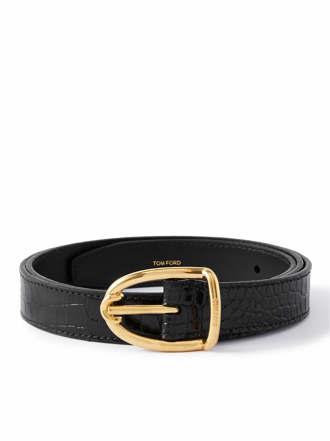 TOM FORD - 2cm Croc-Effect Leather Belt - Black TOM FORD