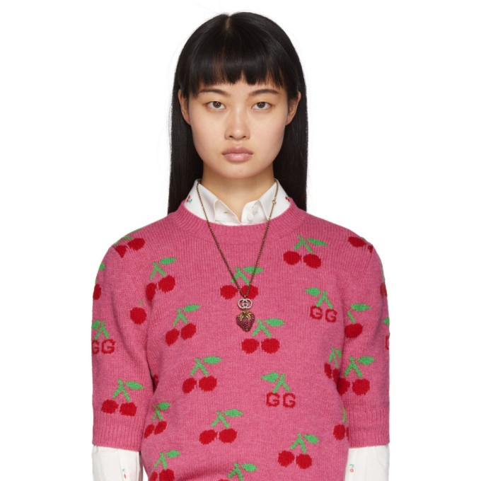 Gucci Red Crystal Strawberry Necklace Gucci