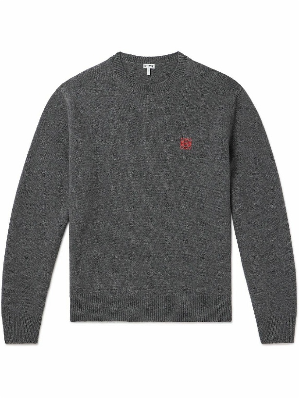 Photo: LOEWE - Anagram Logo-Embroidered Wool Sweater - Gray