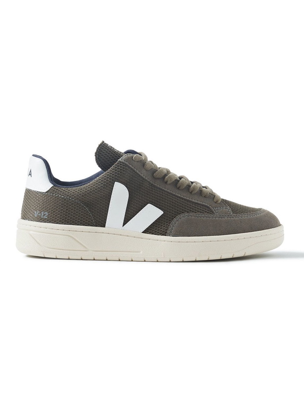 Photo: Veja - V-12 Vegan Suede-Trimmed B-Mesh Sneakers - Green