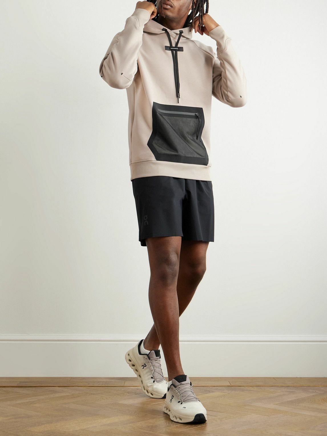 ON - Mesh-Trimmed Recycled Jersey Hoodie - Neutrals