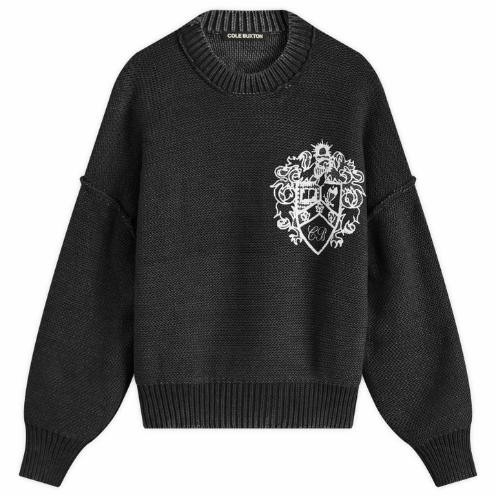 Photo: Cole Buxton Men's Collegiate Crest Knit Sweater in Washed Black